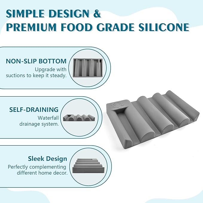 Silicone Soap Dish, Self Draining Soap Holder Perfect for Shower, Bathroom Sink, Kitchen Sink & Travel, Non-Slip Bar Soap Holder Extend Soap Life, Keep Soap Bars Dry Clean & Easy Cleaning (Grey-1PCS)