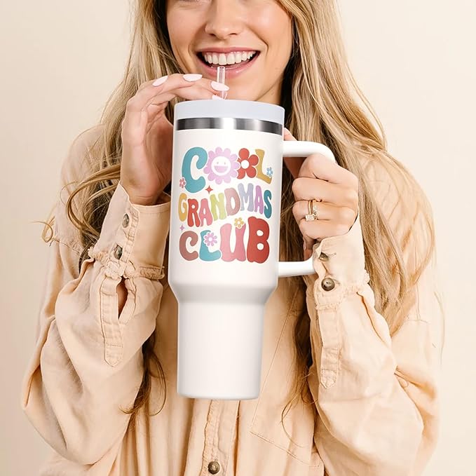 Gifts for Grandma, Christmas Gift from Granddaughter Grandchildren Grandkid, 40 OZ Tumbler Unique Grandmother Birthday Gift, Cool Grandmas Club Insulated Cup for New Nana, Grandmother, Nana, Gigi