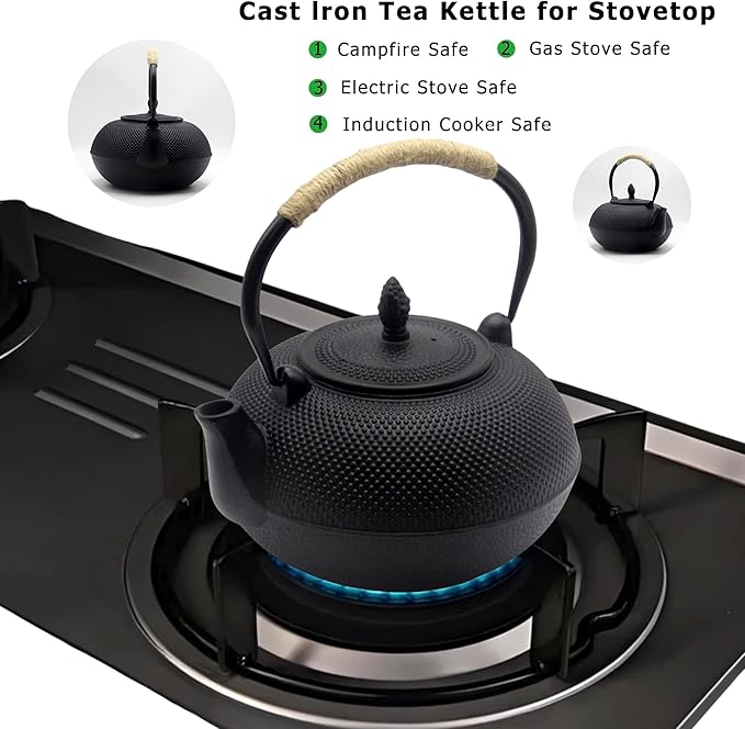 YJX 101 fl oz Extra Large and Heavy Cast Iron Teapot for Stovetop Safe, Black Tea Kettle with Stainless Steel Tea Balls for Loose Tea, Cast Iron Tea Pot for 6 to 10 People, 3000ml Japanese Tetsubin