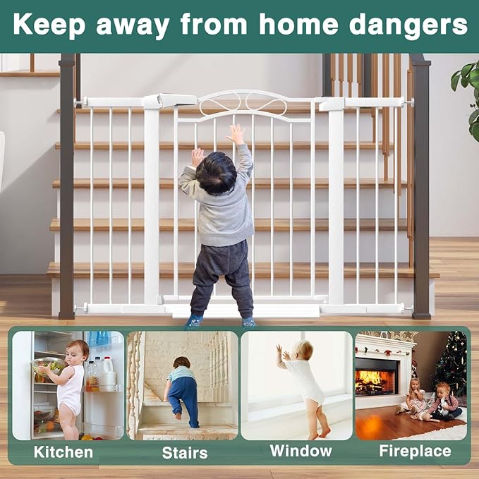 Fairy Baby 70.9"-76.3" Extra Wide Baby Gate, Pressure Mounted Auto Close Child Safety Gate for Kids Or Pets Walk Thru No Drill Long Dog Gates Indoor for House Doorway, White