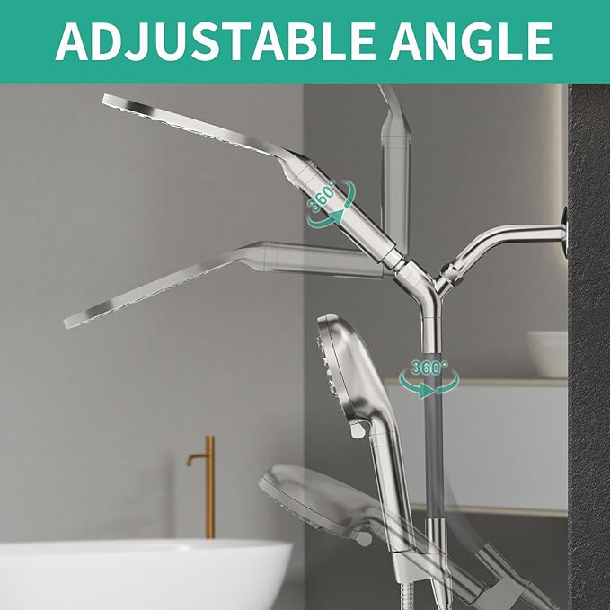 Filtered Rainfall Shower Head with Handheld Spray Combo, Dual Shower Head Combo High Pressure, Double Sprayer Filter Shower Head with Extra Long Hose & Adjustable Shower Arm (Brushed Nickel)