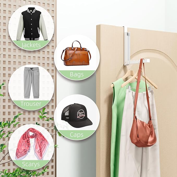 2 Pack Over The Door Hangers, Folding Over The Door Drying Rack for Laundry, Over The Door Clothes Hanger, Door Hanger for Clothing, Over The Door Hooks, Small Space Clothes Drying Rack,Portable,White