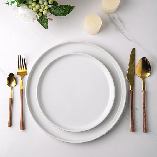 AmorArc Stoneware Dinnerware Sets,Round Reactive Ceramic Plates and Bowls Set,Highly Scrath Resistant | Dishwasher & Microwave Safe Dishes Set,Service for 4 (12pc)-White