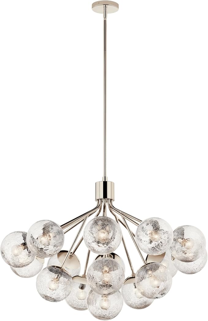 KICHLER Silvarious 16-Light Convertible Chandelier, Soft Modern Light with Clear Crackled Glass in Polished Nickel, for Dining Room, Living Room or Foyer (26" x 38"), 52702PN