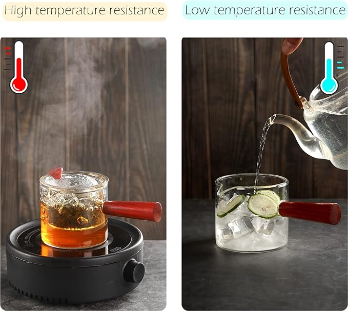 WHJY Glass Teapot With Infuser for Loose Tea, Small Magic Kettle for Stove Top, Clear Japanese Kyusu With Wooden Handle - 17 oz