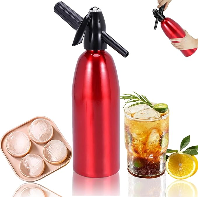 Soda Siphon, 1L Portable Soda Maker Carbonated Water Maker Kit, with Ice Cube Mold, Sparkling Water Maker for Soda Water/Cocktails/DIY Carbonated Drinks, Use 8 gram CO2 Cartridges (Not Included)