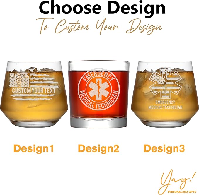 Personalized Star of Life Glass, Custom Whiskey Glass with Engraved Name & Text, Funny Gifts for Paramedics and EMTS, Christmas Birthday Gift for EMTs Emergency Nurse Friends Coworkers