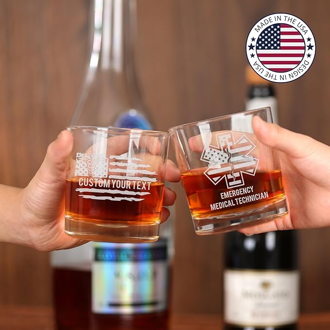 Personalized Star of Life Glass, Custom Whiskey Glass with Engraved Name & Text, Funny Gifts for Paramedics and EMTS, Christmas Birthday Gift for EMTs Emergency Nurse Friends Coworkers