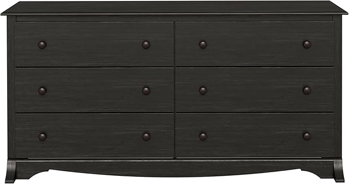 Prepac Sonoma 6-Drawer Double Dresser for Bedroom, Wide Chest of Drawers, Traditional Bedroom Furniture, 59" wide x 17.5" deep x 29" tall, Washed Black