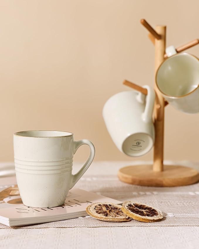 famiware Jupiter Coffee Mugs Set of 4, 14 OZ Coffee Mug, Microwave and Dishwasher Safe, Coffee Cups with Handle for Coffee, Tea, Cocoa, Milk, Vanilla White