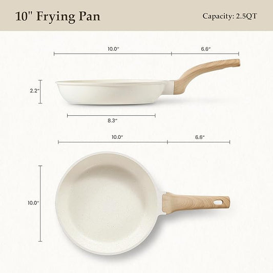 CAROTE Non Stick Frying Pan Skillet, Omelet Pan, Healthy Non Toxic Granite Chef Pan, Induction Compatible Egg Frying Pan with Heat-Resistant Handle, PFOA-Free,Cream White, 10"