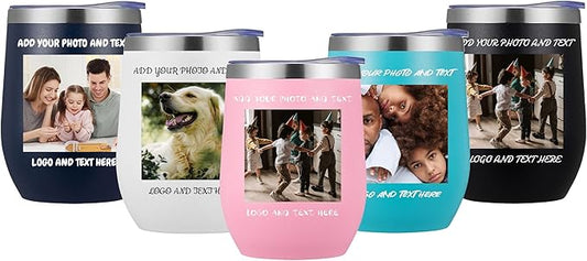 48 Pack Personalized Wine Tumbler,12oz Custom Stainless Steel Coffee Mug,Tumblers with Lids,Customizable with Picture and Names Engraving,Suitable for Woman,Men,Families and Travel