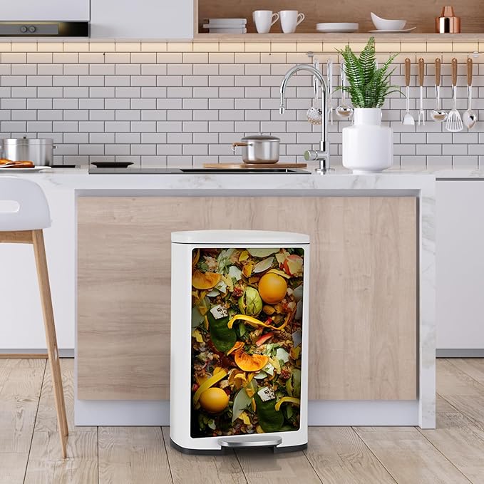 8 Gal Kitchen Trash Can, 30L Recycling or Garbage Bin, Brushed Stainless Steel Waste Basket, Soft&Quiet Close Dustbin, with Step-On Pedal, Removable Inner Bucket, for Home, Office, Living Room