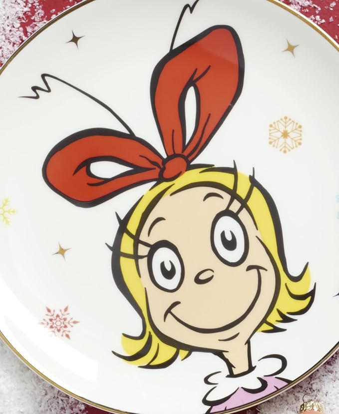 Lenox Dinnerware Set, Merry Grinchmas Accent Plates, Service for 4 Porcelain Accent plates, Microwave Safe and Dishwasher Safe, for Pasta, Salad and Dinner, Christmas Decoration (Assorted, 4 Pieces)