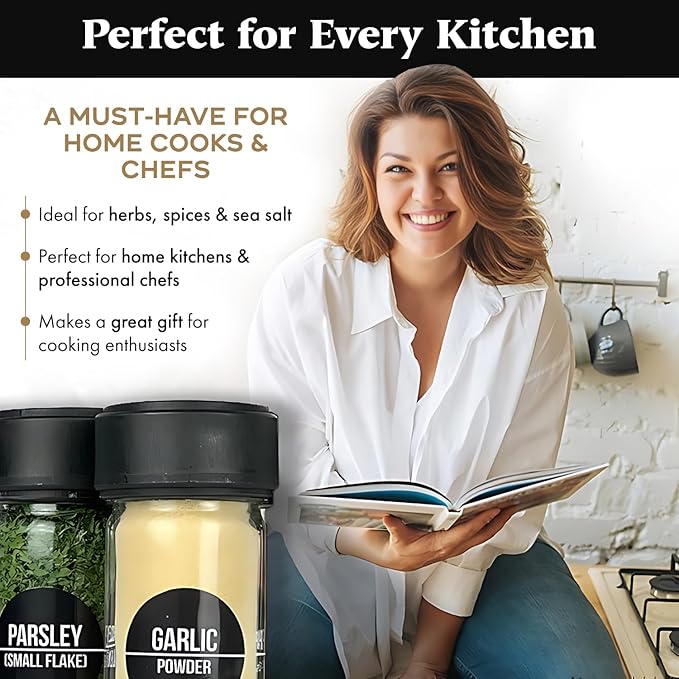 Spice Jars & Measuring Caps Set – Measure Straight from The Spice Jar! Faster Meal Prep, No Mess, No Clean Up. 12 Pack Holiday Special!