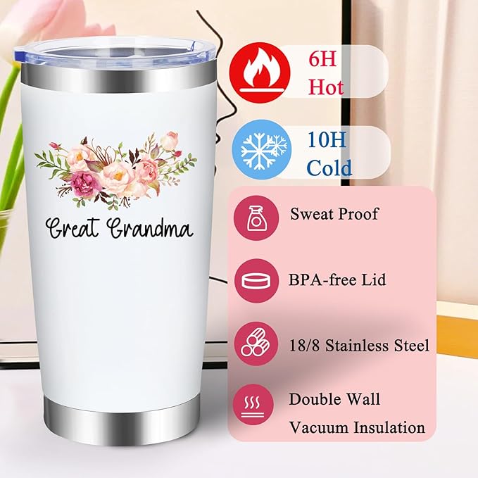 Iridesc Great Grandparents Gifts, Great Grandma and Great Grandpa Insulated Tumbler Set, Gift for Great Grandparents on Christmas, Mother's Day and Father's Day, 20 Oz Black & White