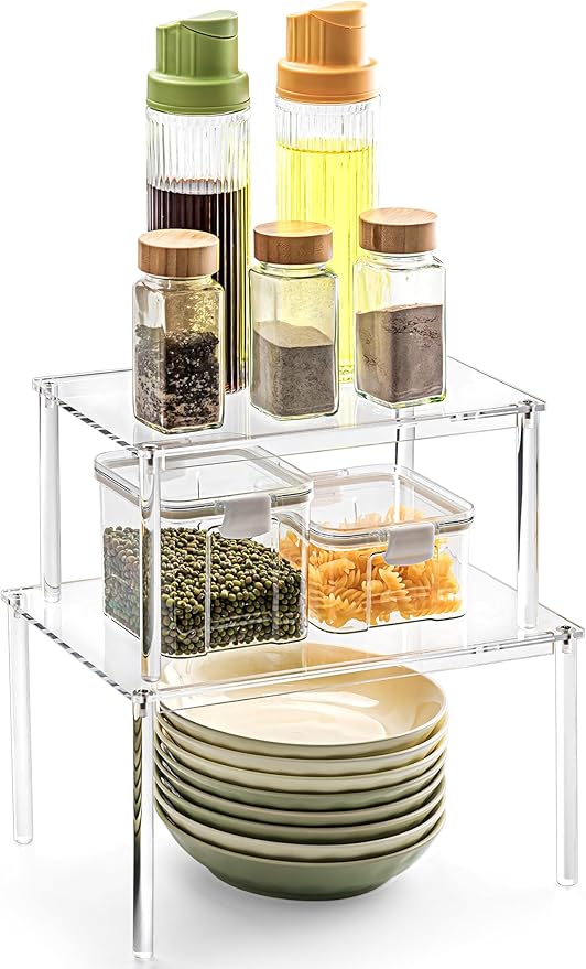 Cabinet Organizer Shelf, Set of 2 Kitchen Organizers and Storage, Kitchen Counter Shelves for Spice Dish, Spice Rack Organization for Cabinet