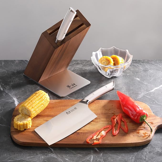 Cangshan HELENA Series German Steel Forged Cleaver Knife Block Set (3-Piece, White)