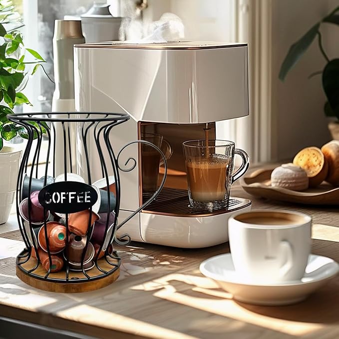 Coffee Pods Holder Organizer, Large Capacity Nespresso Storage and Organization Creamer Container Basket for Kitchen Counter Countertop Office Kpop Desktop Stand organizador de cafe (Circular Grid)