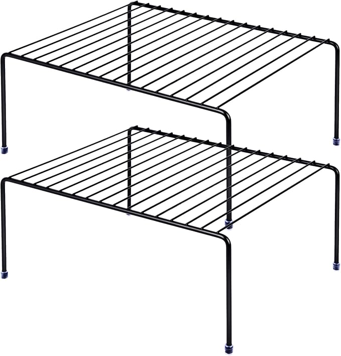 SIBAO Kitchen Cabinet Storage Shelf Rack/Plastic Feet - (13.1 x 10.2 Inch) - Steel Metal - Rust Resistant Finish - Cups, Dishes, Cabinet & Pantry Organization (2, Black)
