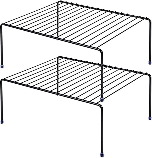 SIBAO Kitchen Cabinet Storage Shelf Rack/Plastic Feet - (13.1 x 10.2 Inch) - Steel Metal - Rust Resistant Finish - Cups, Dishes, Cabinet & Pantry Organization (2, Black)