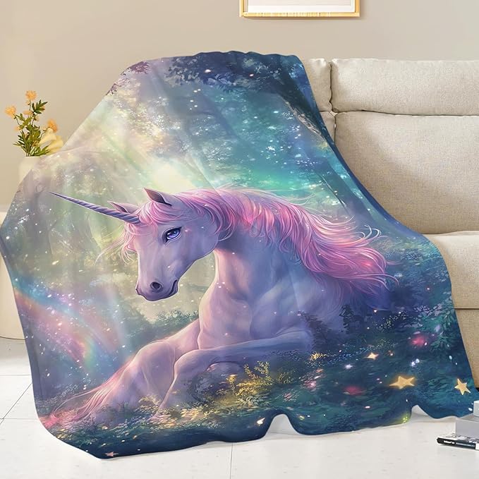 Unicorn Blanket Gifts for Girls Women Unicorn Forest Throw Blankets Cozy Plush Fleece Flannel Fuzzy for Kids Bed Decor 50"X40"