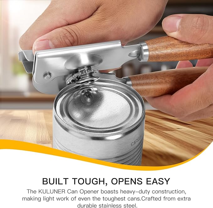 Upgraded Efficient Manual Can Opener - Selected Solid Wood Handle, Sharp and Smooth Blade Edge, Portable Design, Easy-Open Large Knob, Versatile for Various Bottle Caps(Aosuan)