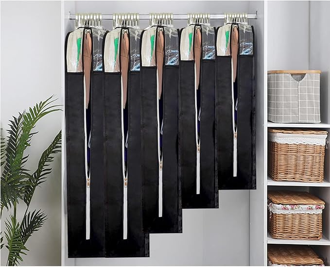 Dress Bags for Gowns Long with 6.3" Gusset, 50" Clear Long Garment Bags for Hanging Clothes, Dresses Covers and Side Zipper Protector for Storage, Overcoat, Trousers, Sweater, 3 Packs