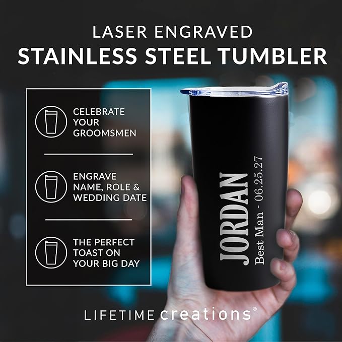Lifetime Creations Engraved Personalized Groomsman Tumbler (White) 20 oz - Stainless Steel Coffee Travel Mug Gift
