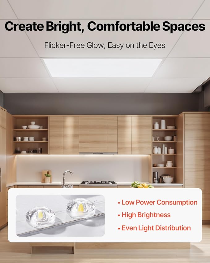 VEVOR 2x4 FT LED Flat Panel Light, 7800 LM, Flush Mount LED Drop Ceiling Lighting Fixture with 3 Color Selectable 4000K/5000K/6000K, 30W/40W/50W, 0-10V Dimmable, Ultra Slim for Home Office Kitchen