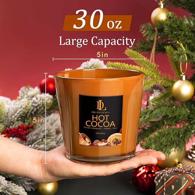 Large Christmas Candle Hot Cocoa Scented, 4 Wick Natural Soy Candles for Home Scented, 30oz Big Holiday Candle Long Lasting, Home Kitchen Scent Candles Christmas Gifts for Women Men