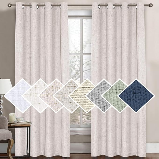 H.VERSAILTEX 100% Blackout Curtain for Bedroom 84 Inches Long Grommet Linen Face Full Light Blocking Curtain Drape for Living Room Thermal Insulated Linen Look Curtain 1 Panel, 52" W x 84" L, Ivory