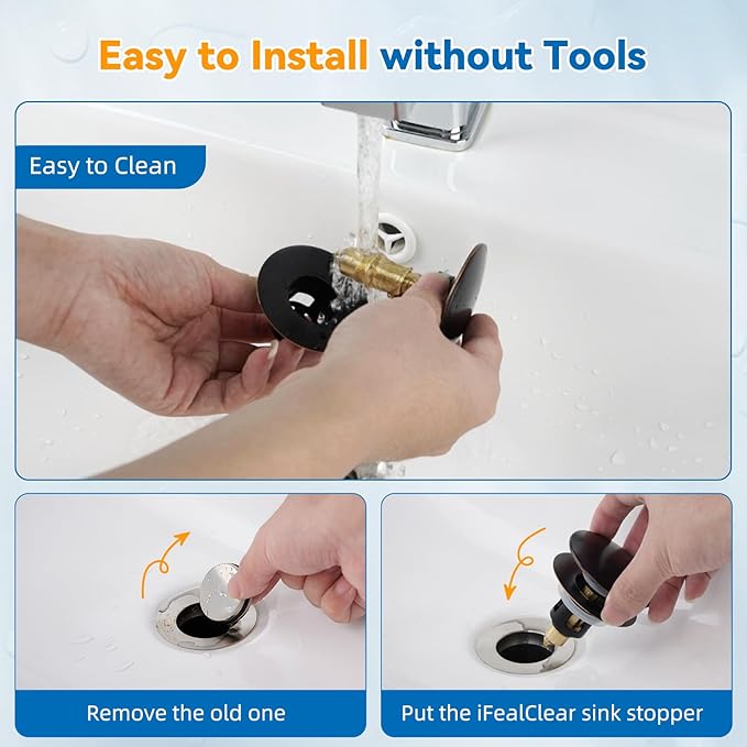 iFealClear Universal Bathroom Sink Stopper, Metal Pop Up Sink Drain Strainer with Hair Catcher, Fit 1.1"-2.36" US Basin, Wash Basin Drain Plug, Big Cover Cap, Brass Bounce Core, Oil Rubbed Bronze