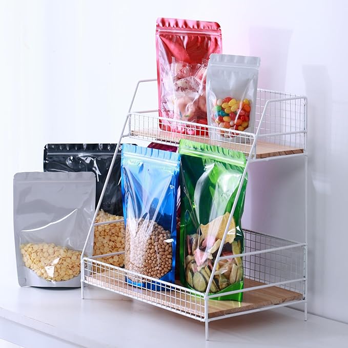 150-pack 7" x 10" Stand Up Mylar Bags with Clear Window 1 Quart Large Resealable Foil Pouches for Food Storage Smell Proof Edible Packaging Bag for Cookies and Small Business, Bulk