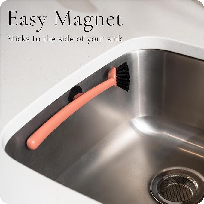 Earth & Mango Magnetic Dish Brush – Dish Scrubber with Built-in Scraper – Snaps to Sink, Dries Fast, Declutters Your Counter (Terracotta Clay)