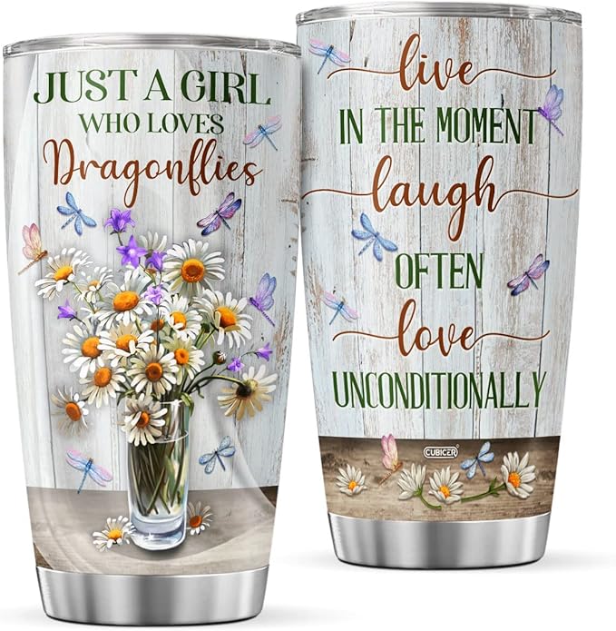 CUBICER Dragonfly Travel Coffee Tumblers Insulated Mug Jewelry Cup Wine Drinking Glasses 20 Oz Double Wall Stainless Steel Tumbler Gifts For Women Birthday Travel Home Decorations