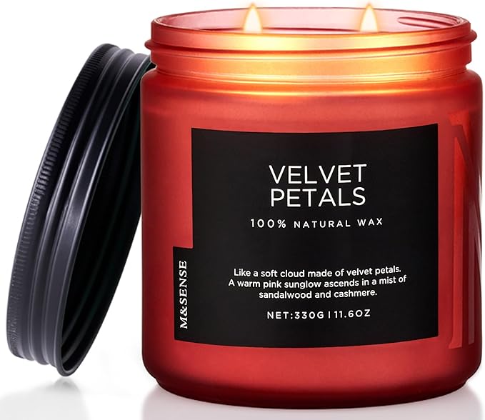 M&SENSE Sandalwood Floral Soy Candles for Home Scented, Organic Natural Soy Wax 11.6oz 70 Hour Long Lasting, Luxury Floral Scented Candle Gifts for Women