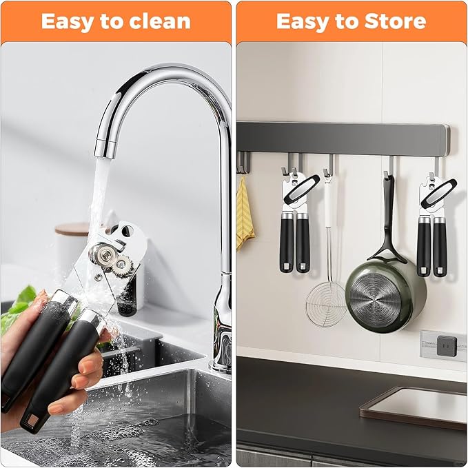 Can Opener Manual - Stainless Steel Heavy Duty Tin Opener Smooth Edge, Food-Safe Comfortable to Grip, Dishwasher Safe Anti Slip, Soft Ergonomic Handles Handheld Can Opener for Seniors Kitchen Camping