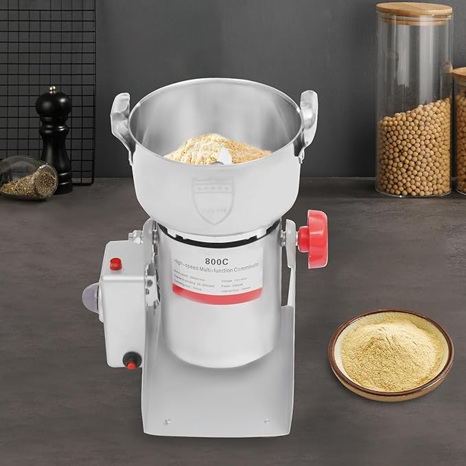 800g Electric Grain Mill Grinder with High-pressure Cover High Speed 3500W Commercial Grinders, Stainless Steel Machine for Dry Grains, Coffee, Corn (800g/1.8lbs - B)