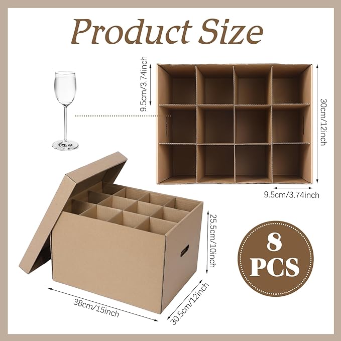 8 Pack Wine Glass Moving Boxes Kitchen Moving Boxes with Handle Kitchen Kit with Lid for Dish Glassware (15 x 12 x 10 Inches)