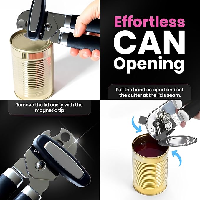 Professional Grade Handheld Manual Multifunction Can Opener & Bottle Opener With Magnet Heavy Duty and Smooth Handle With Comfortable Grip - Black - EEF Group