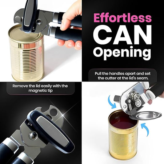Professional Grade Handheld Manual Multifunction Can Opener & Bottle Opener With Magnet Heavy Duty and Smooth Handle With Comfortable Grip - Black - EEF Group