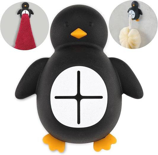 vizuzi Penguin Kitchen Towel Self Adhesive Silicone Hooks Holder for Tea or Dishwashing Towel, Washcloths, Loofah, for Bathrooms, Shower, Kitchens, Garages, RV, Camper, Cabinet, Sink, Dishwasher VOV