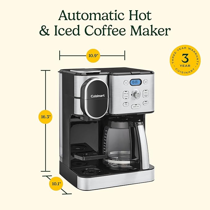 Cuisinart 12-Cup Coffee Maker, Single-Serve Brewer Glass Carafe, Automatic Hot & Iced Coffee Machine, Brew Strength Control and Brew Pause, SS-16, Stainless Steel