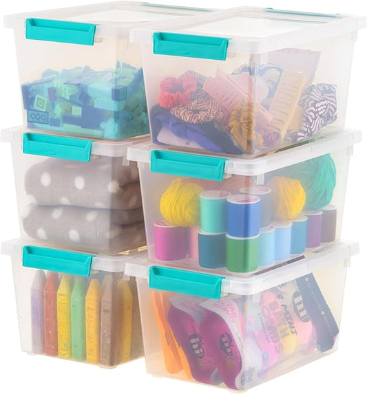 IRIS USA 4 Qt. Small Plastic Storage Bins with Lids, 6 Pack, Clip Box Containers for Craft Storage, Organizing Tote Sensory Bins for Home, Office & Art Supplies, Stackable, Clear