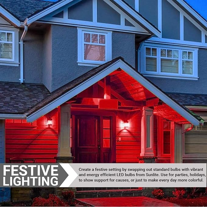 Sunlite 80148 LED A19 Colored Light Bulb, 3 Watts (25w Equivalent), E26 Medium Base, Non-Dimmable, UL Listed, Party Decoration, Holiday Lighting, 1 Count, Red (Pack of 2)