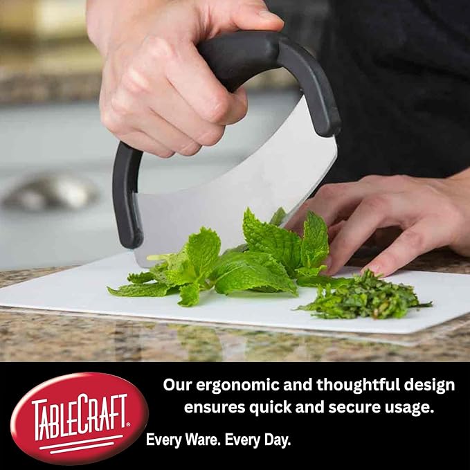 TableCraft H6610 Single Mezzaluna – Wavy Crinkle Cutter for Fruits, Vegetables, Pickles & Potatoes – Stainless Steel, One-Handed, Crinkle Cut Tool for Meal Prep – Easy to Clean, Dishwasher Safe- Small