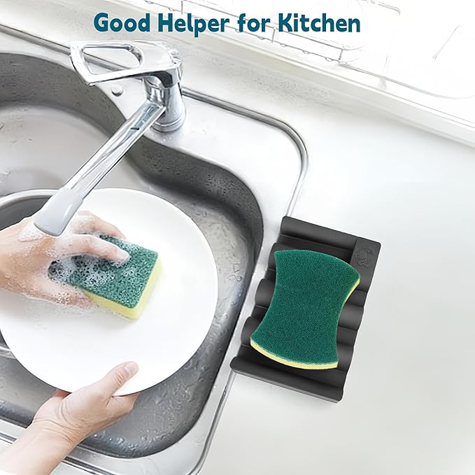 Silicone Soap Dish, Self Draining Soap Holder Perfect for Shower, Bathroom Sink, Kitchen Sink & Travel, Non-Slip Bar Soap Holder Extend Soap Life, Keep Soap Bars Dry Clean & Easy Cleaning (Black-2PCS)