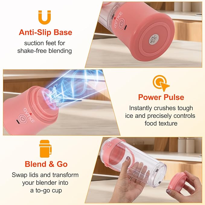 Portable Blender Dual Mode 18000RPM 20Oz Blending Cup Ice Crushing Smoothie Frozen Fruit Mini For Home Gym Travel(Pink)