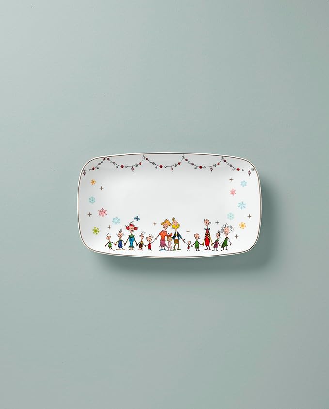 Lenox Serveware, Merry Grinchmas Tray, 13.75 x 7.5-Inch, Food Tray, Microwave Safe & Dishwasher Safe Porcelain, Grinch Winter Serving Tray, Christmas Decor, Christmas Table Centerpieces (1 Piece)